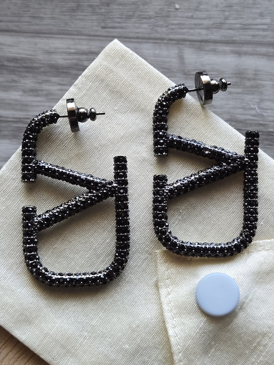 Valentino Garavani Jewelry - Valentino Garavani Black Crystal Logo Drop Earrings Missed Stones